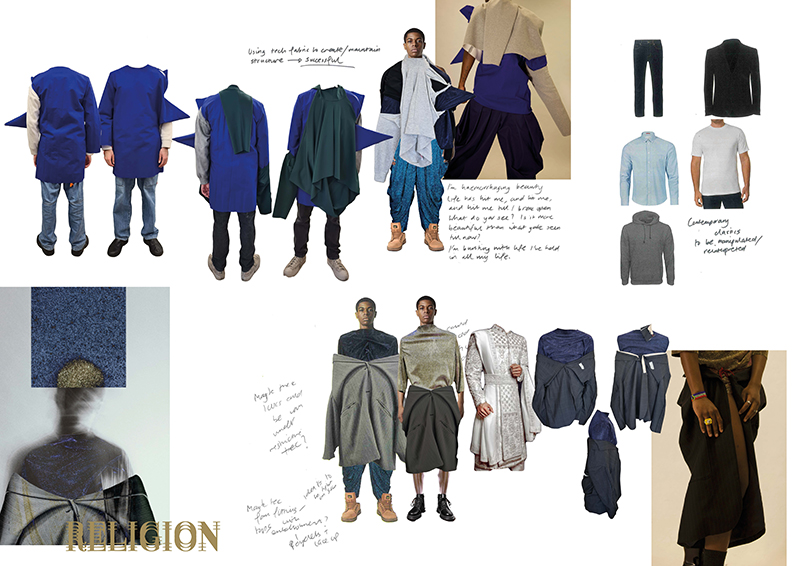 A moodboard of clothing by Zeshaan Iqbal for London Fashion Week