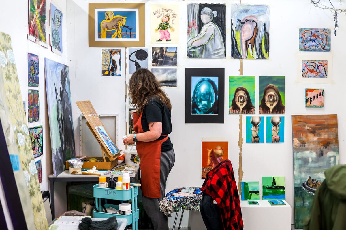 Student working in a fine art studio